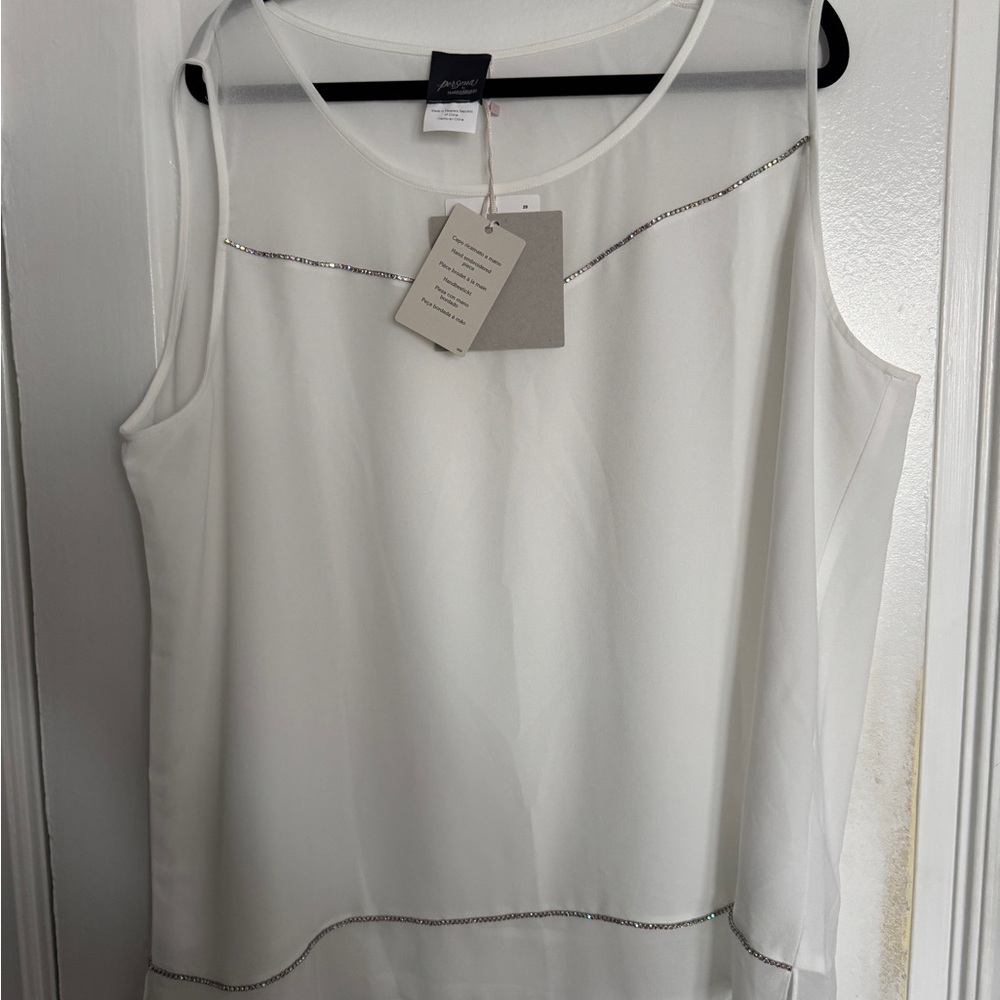 Persona by Marina Rinaldi Sheer White Top with Rhinestone embellishment